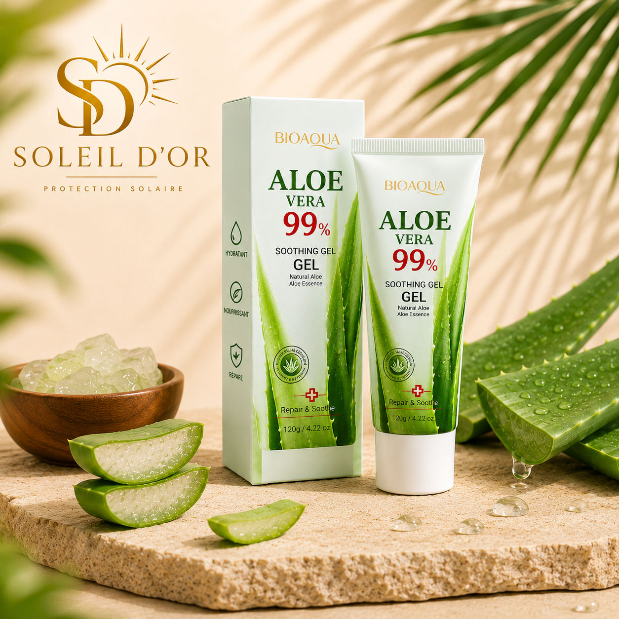 BIOAOUA Gel d'Aloe Vera Apaisant Visage & Corps – Hydratant, Réparateur et Soulage les Coups de Soleil
